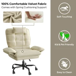 Bestier Ergonomic Velvet High-Back Swivel Executive Task Chair, Beige
