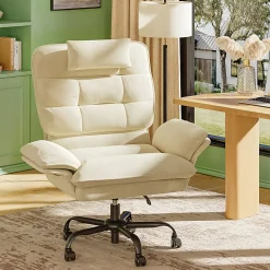 Bestier Ergonomic Velvet High-Back Swivel Executive Task Chair, Beige