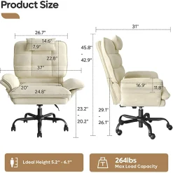 Bestier Ergonomic Velvet High-Back Swivel Executive Task Chair, Beige