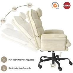 Bestier Ergonomic Velvet High-Back Swivel Executive Task Chair, Beige