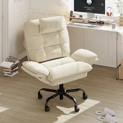 Bestier Ergonomic Velvet High-Back Swivel Executive Task Chair, Beige
