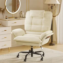 Bestier Ergonomic Velvet High-Back Swivel Executive Task Chair, Beige
