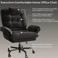 Bestier Ergonomic Velvet High-Back Swivel Executive Office Chair With Adjustable Padded Arms And Padded Headrest, Black