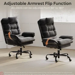 Bestier Ergonomic Velvet High-Back Swivel Executive Office Chair With Adjustable Padded Arms And Padded Headrest, Black