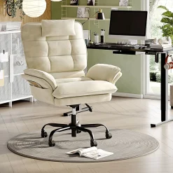 Bestier Ergonomic Velvet High-Back Swivel Executive Office Chair With Adjustable Padded Arms And Padded Headrest, Beige