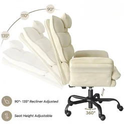 Bestier Ergonomic Velvet High-Back Swivel Executive Office Chair With Adjustable Padded Arms And Padded Headrest, Beige