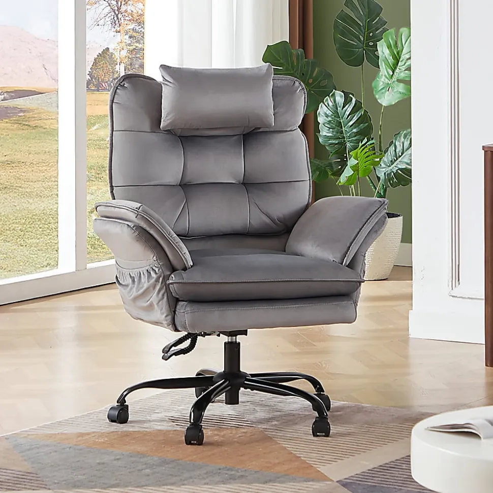 Bestier Ergonomic Velvet High-Back Executive Office Chair, Gray