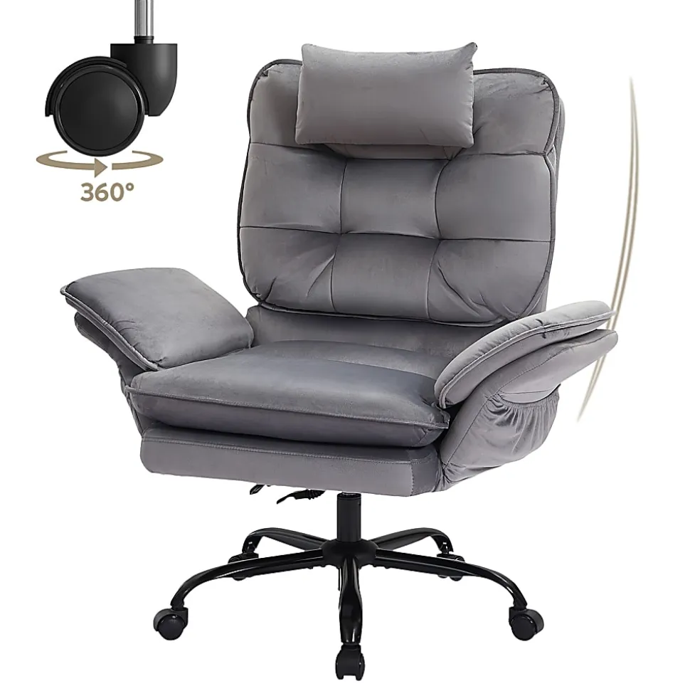 Bestier Ergonomic Velvet High-Back Executive Office Chair, Gray