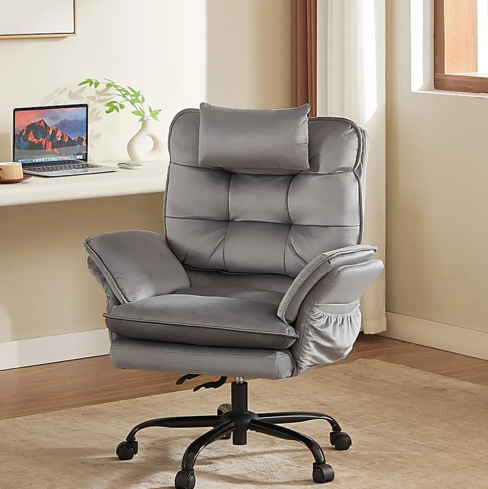 Bestier Ergonomic Velvet High-Back Executive Office Chair, Gray
