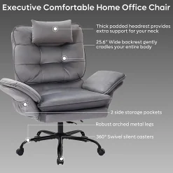 Bestier Ergonomic Velvet High-Back Executive Office Chair, Gray