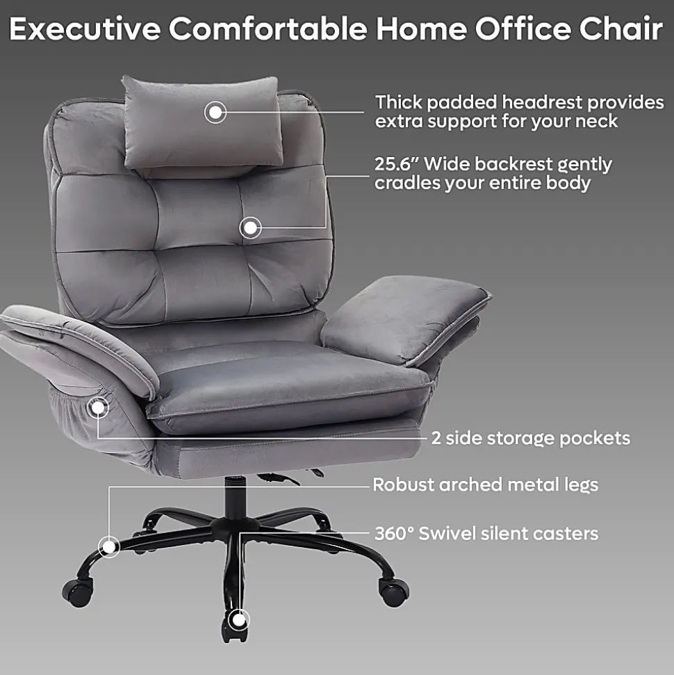 Bestier Ergonomic Velvet High-Back Executive Office Chair, Gray