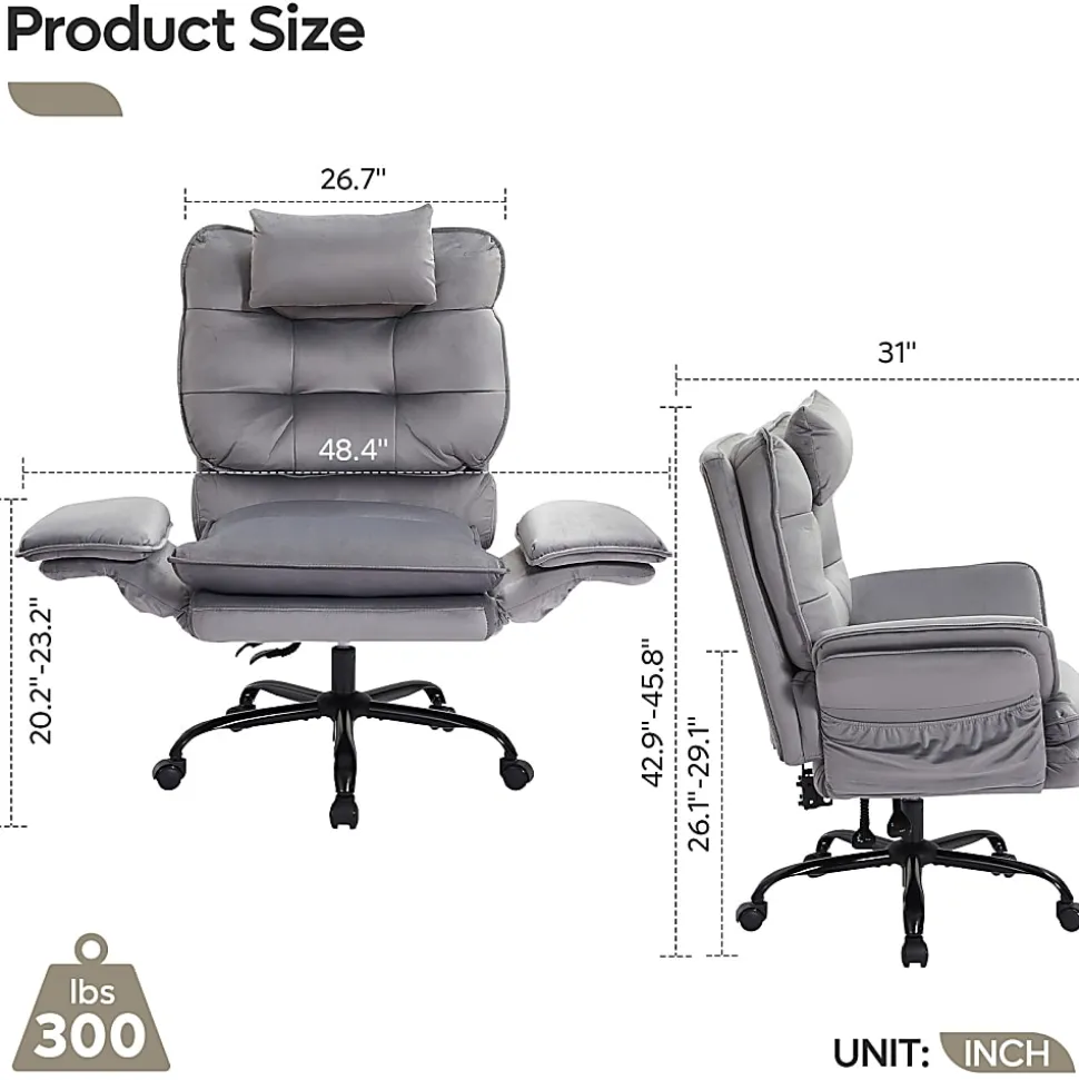Bestier Ergonomic Velvet High-Back Executive Office Chair, Gray