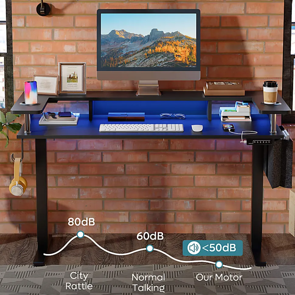 Bestier 58" Ergonomic Wood & Steel Height Adjustable Standing Desk,Black