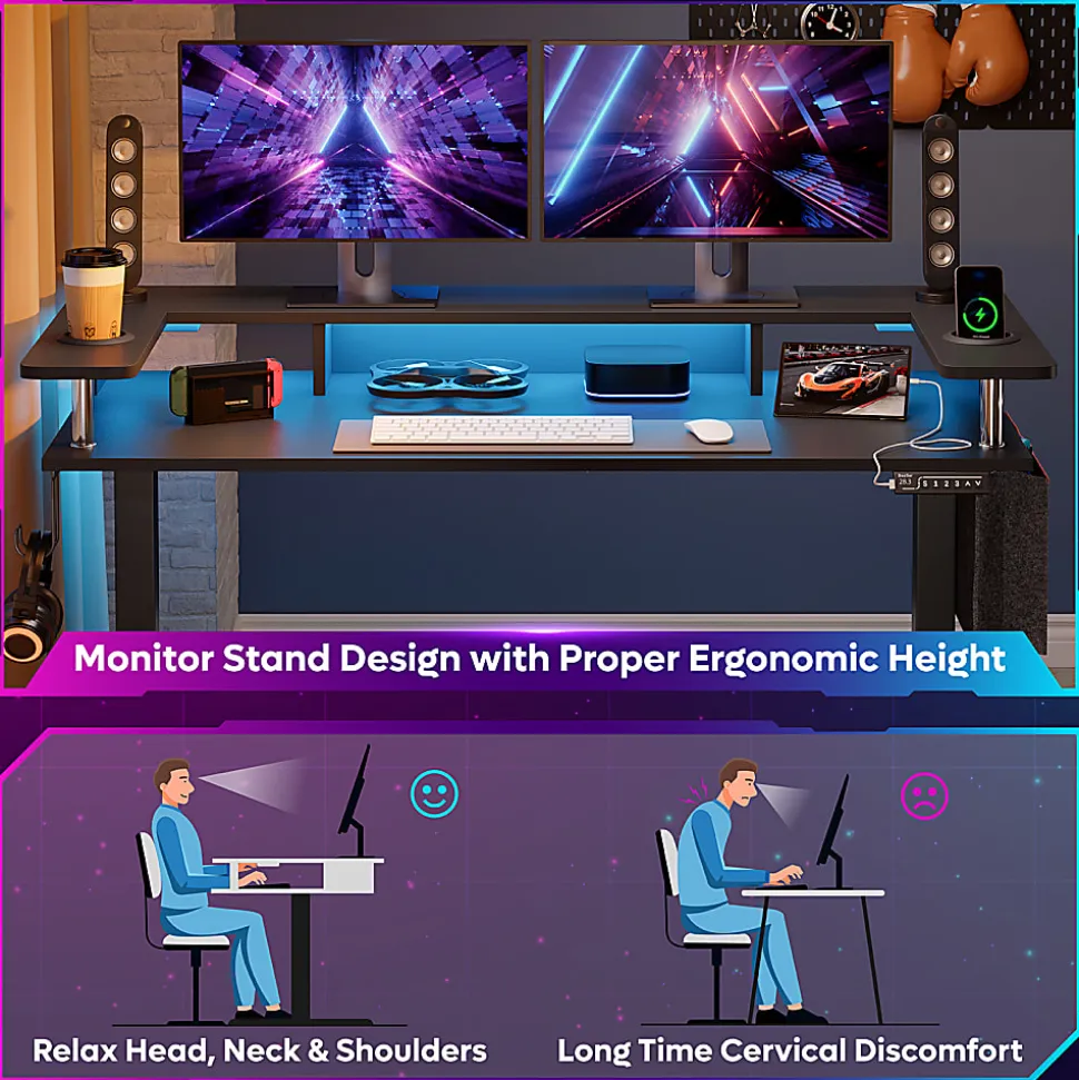 Bestier 58" Ergonomic Wood & Steel Height Adjustable Standing Desk,Black