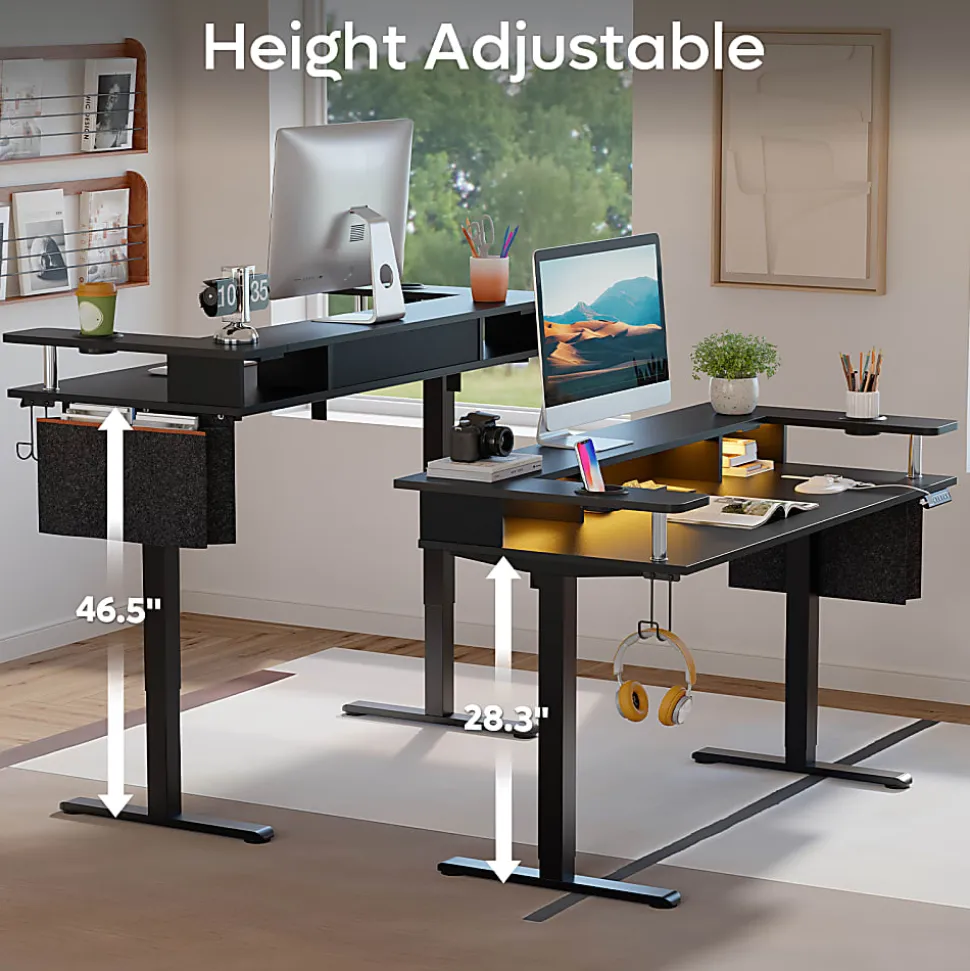 Bestier 58" Ergonomic Wood & Steel Height Adjustable Standing Desk,Black