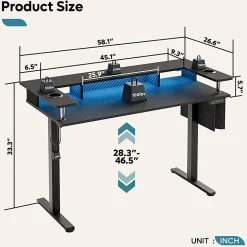Bestier 58" Ergonomic Wood & Steel Height Adjustable Standing Desk, Carbon Fiber Black