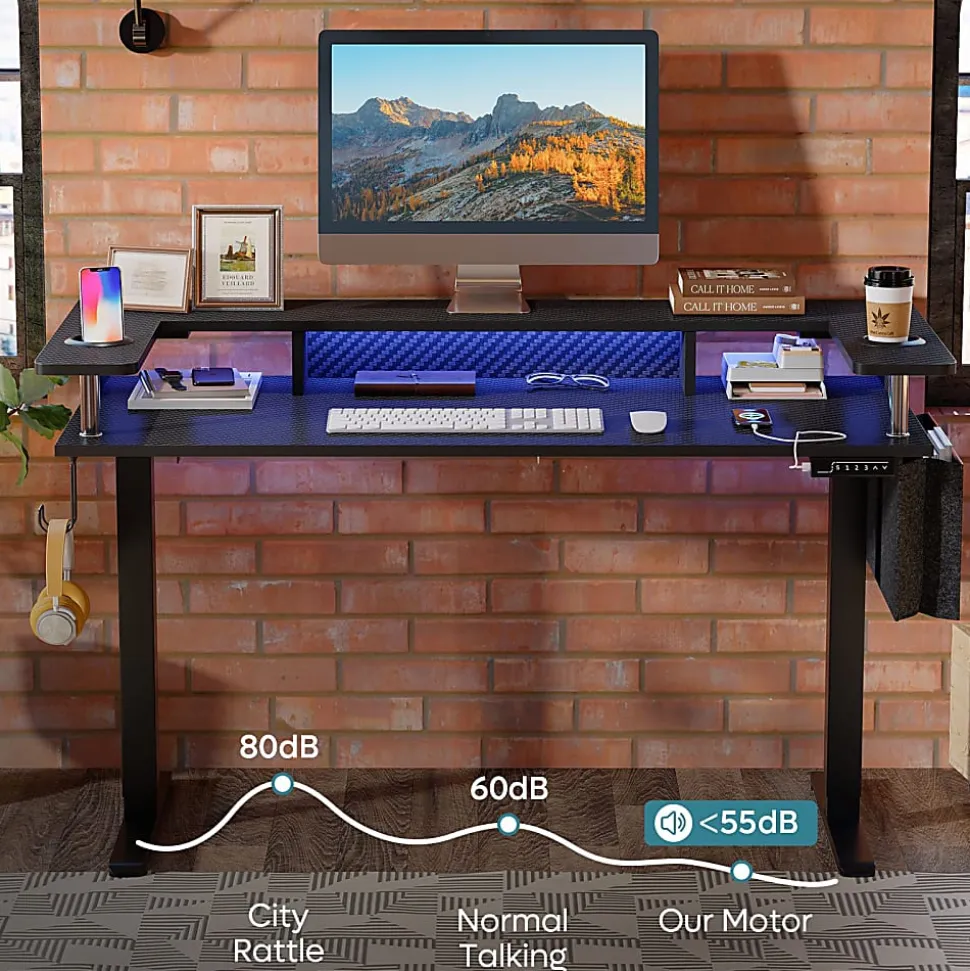 Bestier 58" Ergonomic Wood & Steel Height Adjustable Standing Desk, Carbon Fiber Black