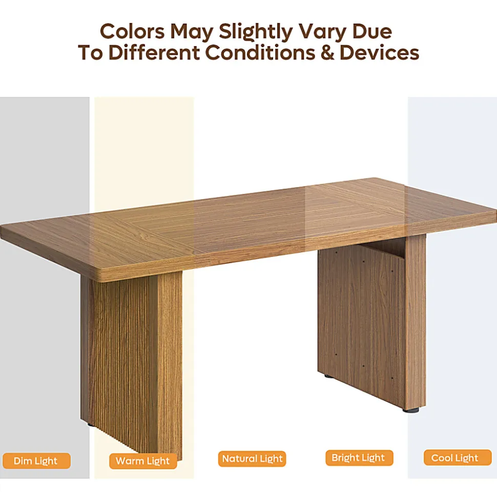 Bestier 63" Fluted Wood Executive Office Desk for Home Office , Brown