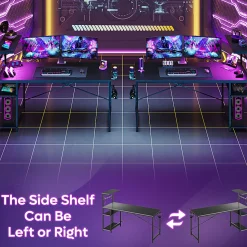 Bestier Gaming Computer Desk With RGB LED Lights And 4-Tier Storage Shelves, 61
