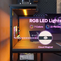 Bestier Gaming Computer Desk With RGB LED Lights And 4-Tier Storage Shelves, 61