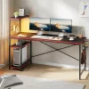Bestier Gaming Computer Desk With RGB LED Lights And 4-Tier Storage Shelves, 61"W, Black Carbon Fiber