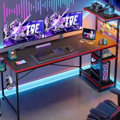 Bestier Gaming Computer Desk With RGB LED Lights And 4-Tier Storage Shelves, 61