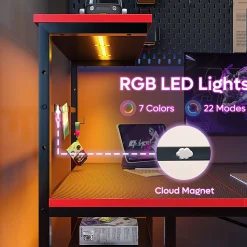 Bestier Gaming Computer Desk With RGB LED Lights And 4-Tier Storage Shelves, 61