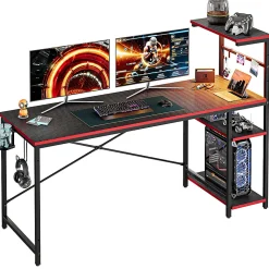 Bestier Gaming Computer Desk With RGB LED Lights And 4-Tier Storage Shelves, 61