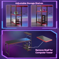 Bestier Gaming Computer Desk With RGB LED Lights And 4-Tier Storage Shelves, 61