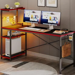 Bestier Gaming Computer Desk With RGB LED Lights And 4-Tier Storage Shelves, 61