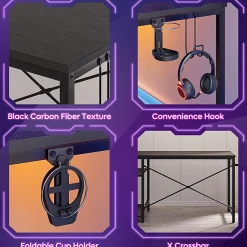 Bestier Gaming Computer Desk With RGB LED Lights And 4-Tier Storage Shelves, 44