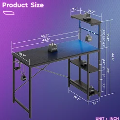 Bestier Gaming Computer Desk With RGB LED Lights And 4-Tier Storage Shelves, 44