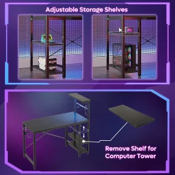 Bestier Gaming Computer Desk With RGB LED Lights And 4-Tier Storage Shelves, 44
