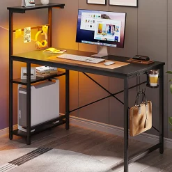 Bestier Gaming Computer Desk With RGB LED Lights And 4-Tier Storage Shelves, 44