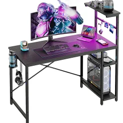 Bestier Gaming Computer Desk With RGB LED Lights And 4-Tier Storage Shelves, 44