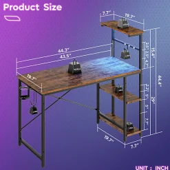 Bestier Gaming Computer Desk With RGB LED Lights And 4-Tier Storage Shelves, 45