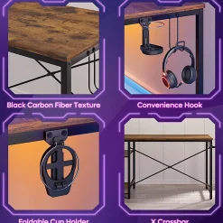 Bestier Gaming Computer Desk With RGB LED Lights And 4-Tier Storage Shelves, 45