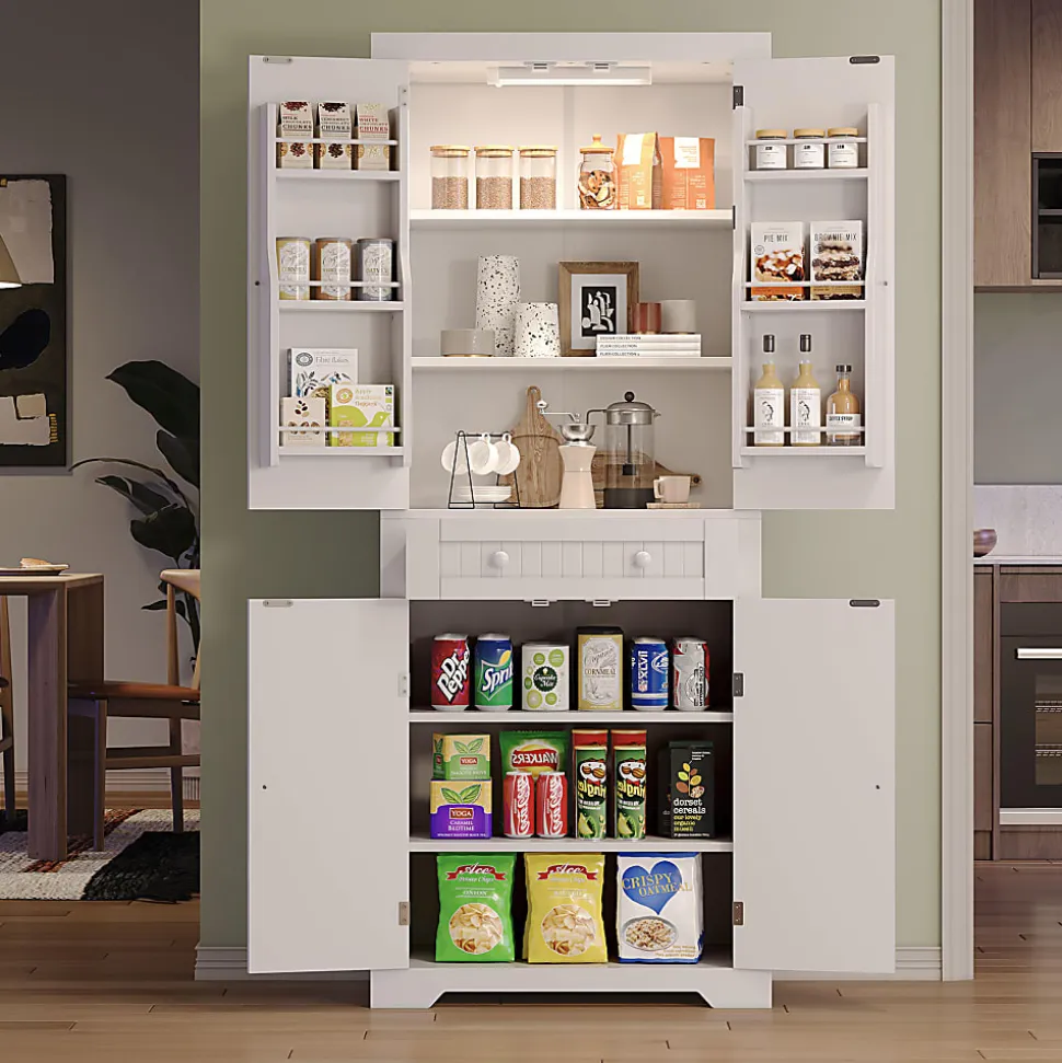 Bestier 72"H 6-Shelf Storage Cabinet With Doors, White, K600676CJCWH