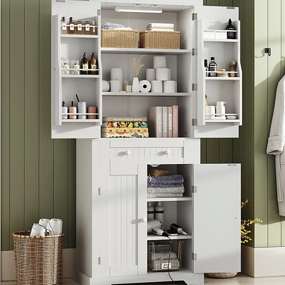 Bestier 72"H 6-Shelf Storage Cabinet With Doors, White, K600676CJCWH