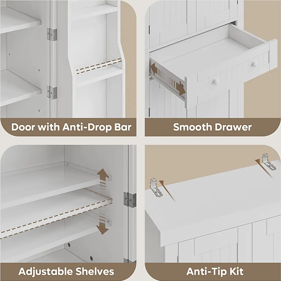 Bestier 72"H 6-Shelf Storage Cabinet With Doors, White, K600676CJCWH