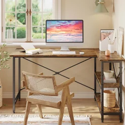 Bestier L-Shaped Corner Desk With Storage Shelf, 56"W, Rustic Brown