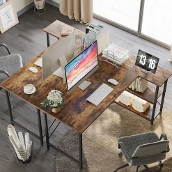 Bestier L-Shaped Corner Desk With Storage Shelf, 56