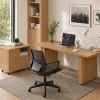 Bestier 70” L-Shaped Executive Desk Fluted Wood Home Office Workstation with Rolling File Cabinet , Brown