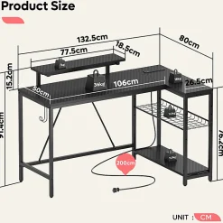 Bestier L-Shaped Gaming Computer Desk With Power Outlet, LED Lights & Headset Hooks, 53
