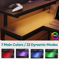 Bestier L-Shaped Gaming Computer Desk With Power Outlet, LED Lights & Headset Hooks, 53