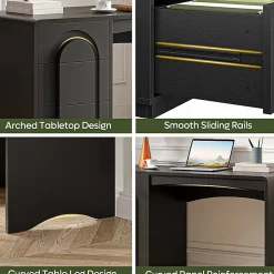 Bestier 47" Modern Arched Wood Home Office Executive Desk with 3 Drawers for Storage, Black