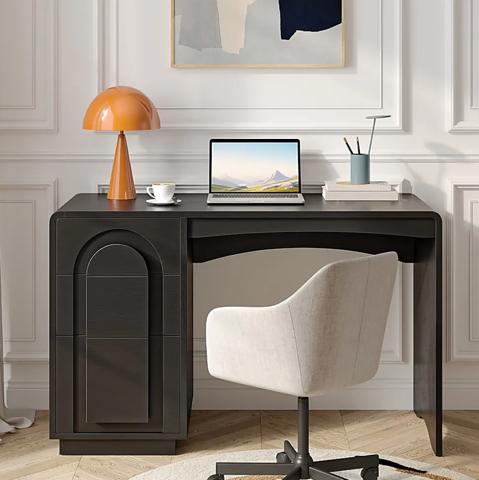 Bestier 47" Modern Arched Wood Home Office Executive Desk with 3 Drawers for Storage, Black