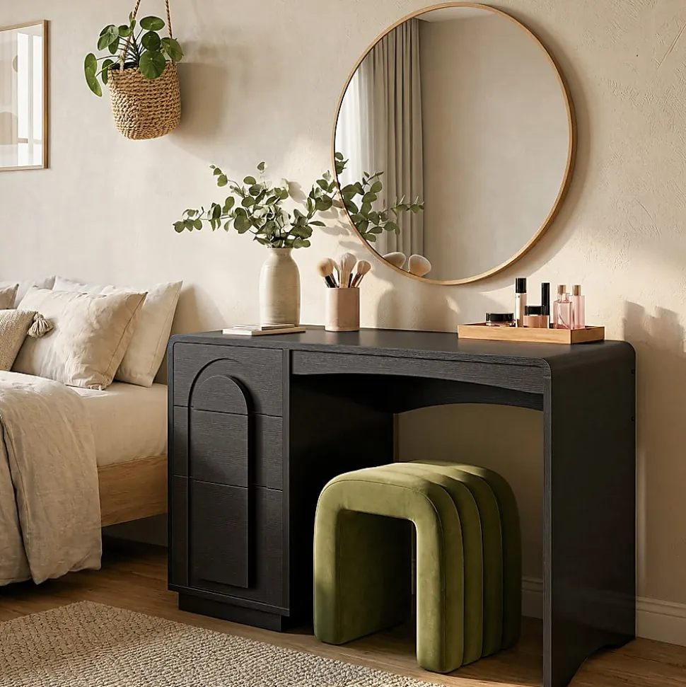 Bestier 47" Modern Arched Wood Home Office Executive Desk with 3 Drawers for Storage, Black