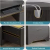 Bestier 59" Rectangular Computer Desk with Drawers and Power Outlet, Home Office Desk with Keyboard Tray, Black