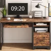 Bestier 48" Reversible Office Writing Computer Desk With File Drawer And Pull-Out Shelf, Rustic Brown